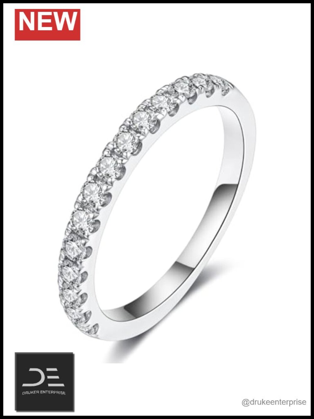 Lab Grown Diamond Eternity Ring 18K White Gold Plated Silver Pave Band